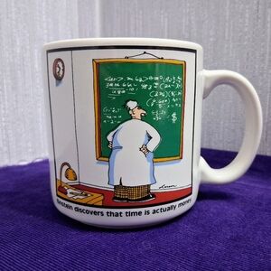 Vintage Far Side Comic Mug Larson 1985 Einstein Time Is Money Green Blackboard
